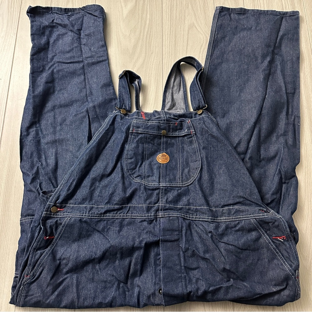 Red Kap 1923 Men's 52 x 32 Jean Dark wash Bib Work Farmer Overalls button fly